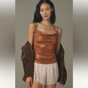 Anthropologie Y2K Cowl Neck Tank NWT S Bronze Copper Ruched Studded Top